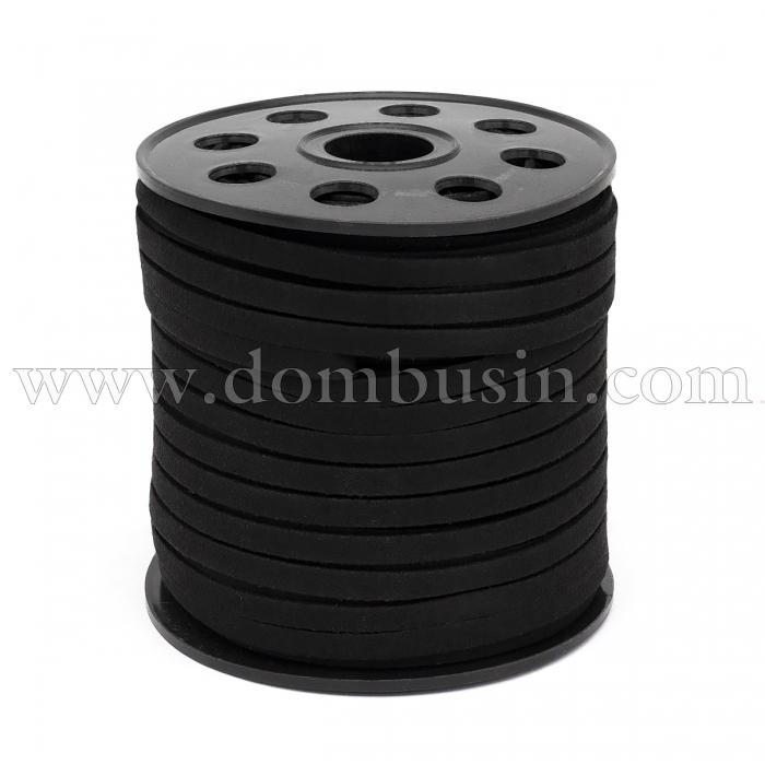 Шнур Замшевый, Цвет: Черный, Размер: 5х1.4мм, около 45м/катушка, (УТ100028097)