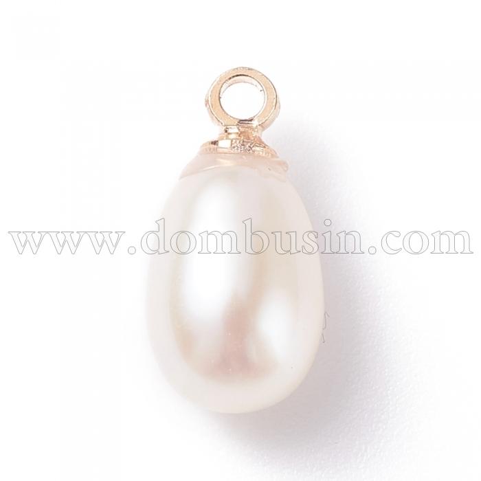 Кулон Натуральний Річковий Перли, Фурнітура Латунь, Колір: Світле Золото, Крапля, 11-12.5x5-7мм, Отвір 1.5мм, (УТ100028359)