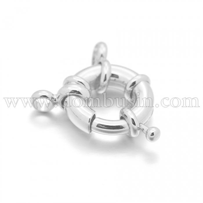 Застежка Кольцо Пружинное, Латунь, Стойкое Покрытие Серебро 925, 15х5мм, Отверстие 2мм, (УТ100028826)