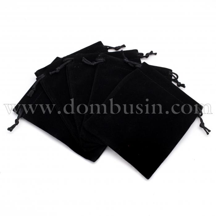 Мешочек для Ювелирных Украшений, Бархат, Цвет: Черный, Размер: 12-12.6х10-10.2см, Толщина 0.4см, (УТ100029687)