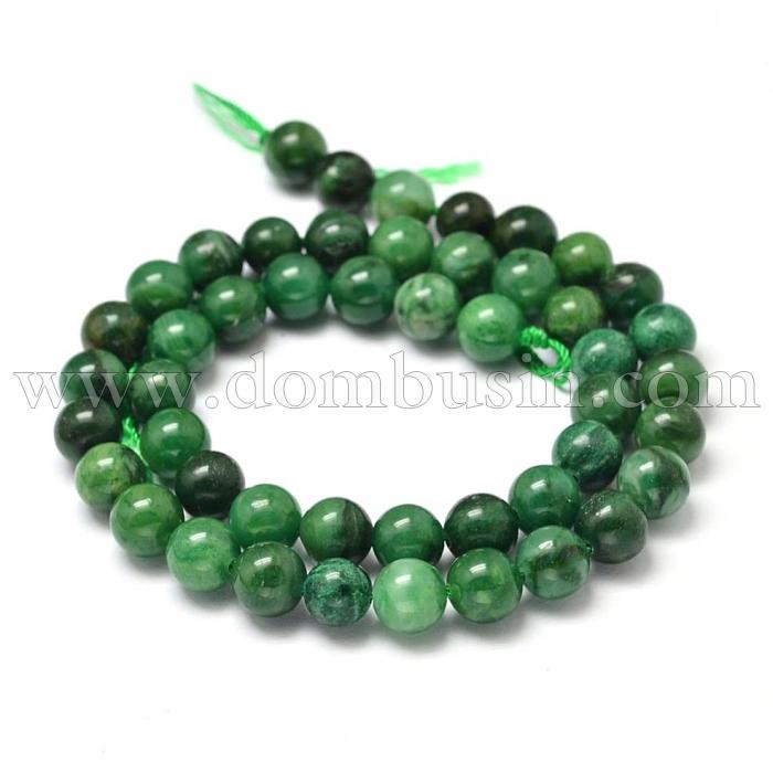 Бусины Натуральный Африканский Нефрит, на нитях, Круглые, Размер: 8мм, Отв 1мм, около 46шт/38см/нить, (УТ100030089)