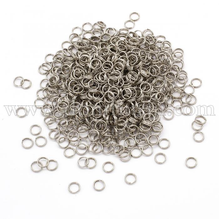 Колечка Подвійні, Залізні, Колір: Платина, Розмір: 6мм Товщина 0.7мм, 50г / близько 390шт, (БА000000436)