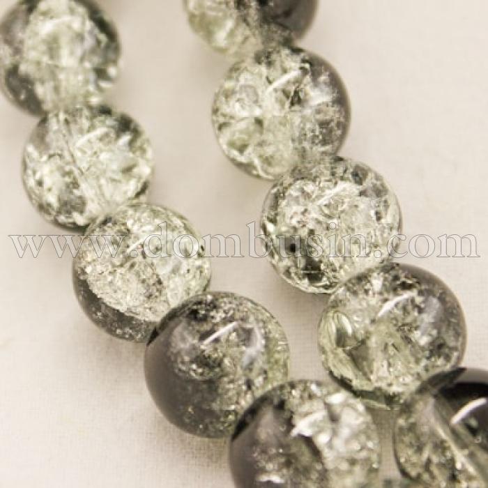 Бусины "Битое Стекло" Двухцветные, круглые, Цвет: Черный, Диаметр: 8мм, Отверстие 1мм, около 105шт/84см/нить, (УТ000004393)