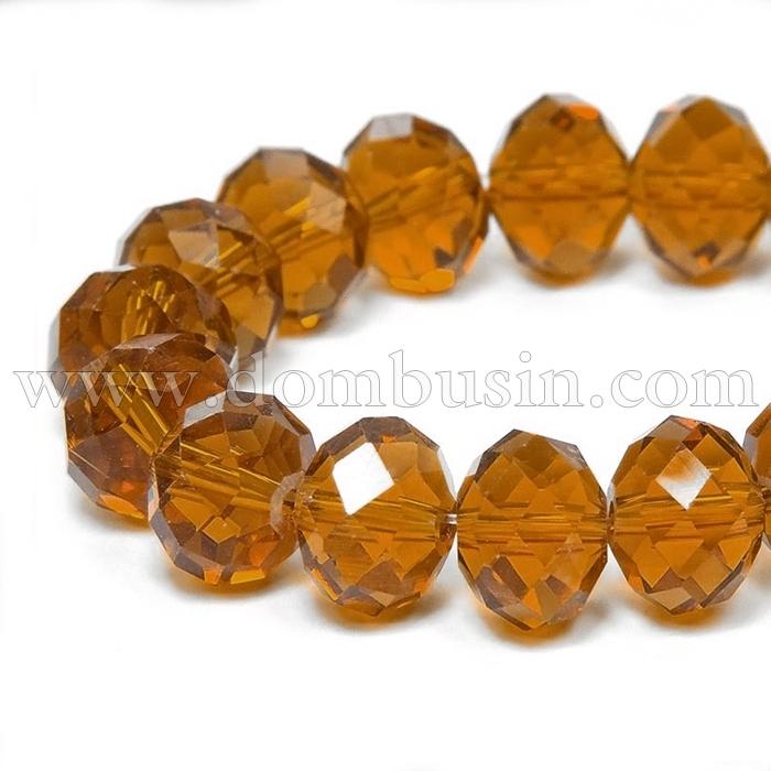 Намистини Австрійський Кришталь, Імітація, Скло Грановані, Прозорі, Рондель, Колір: Золотистий темний, Розмір: 6х4мм, Отв-тя: 1мм, близько 92шт / 36см / нитка, (УТ000004358)