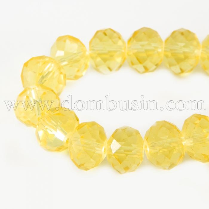 Намистини Австрійський Кришталь, Імітація, Скло Грановані, Прозорі, Рондель, Колір: Жовтий, Розмір: 10х7мм, Отв-тя 1мм, близько 72шт / 50см / нитка, (УТ000004368)