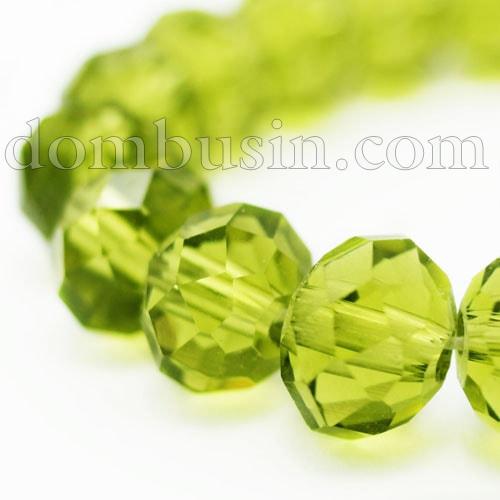 Намистини Австрійський Кришталь, Імітація, Скло Грановані, Прозорі, Рондель, Колір: Жовто-зелений, Розмір: 6х4мм, Отв-тя: 1мм, близько 92шт / 36см / нитка, (УТ000004376)