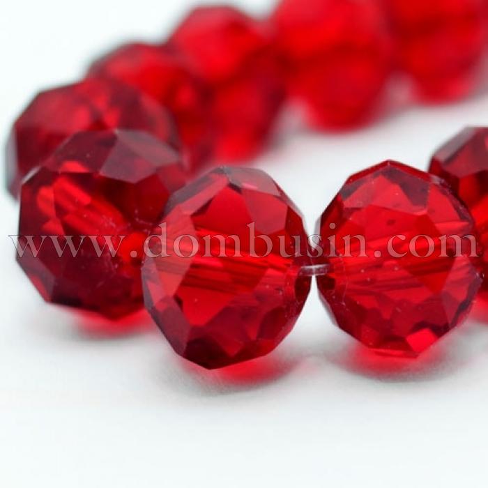 Бусины Австрийский Хрусталь, Имитация, Стекло Граненые, Прозрачные, Рондель, Красный, 12х8мм, Отв-тие 1мм, около 72шт/58см/нить (УТ000004381)