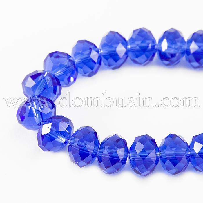 Намистини Австрійський Кришталь, Імітація, Скло Грановані, Прозорі, Рондель, Колір: Темно-синій, Розмір: 6х4мм, Отв-тя: 1мм, близько 92шт / 36см / нитка, (УТ000004387)