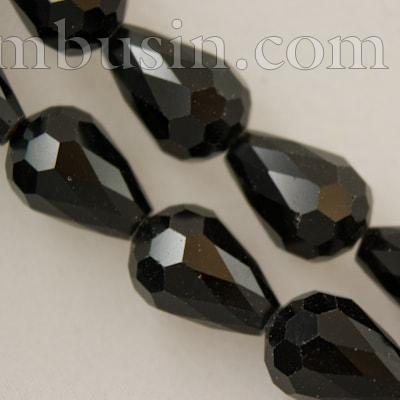 Бусины Хрусталь Стекло, Граненые, Капля Непрозрачные, Цвет: Черный, Размер: 12х8мм, Отв-тие: 1мм, около 60шт/72см/нить, (УТ000004390)