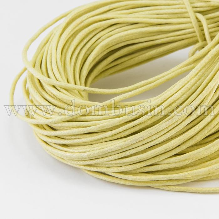 Шнур Вощений Бавовняний для плетіння, Макраме та біжутерії, Світло-жовтий, 1.5мм, близько 60-65м/зв'язка, (УТ000004436)