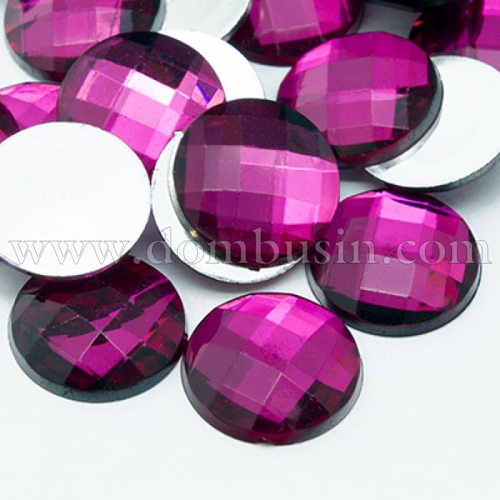 Акрилові Стрази - Кабошони, Грановані, Плоскі Круглі, Колір: Фуксія, Розмір: 12х4мм, (УТ000004521)