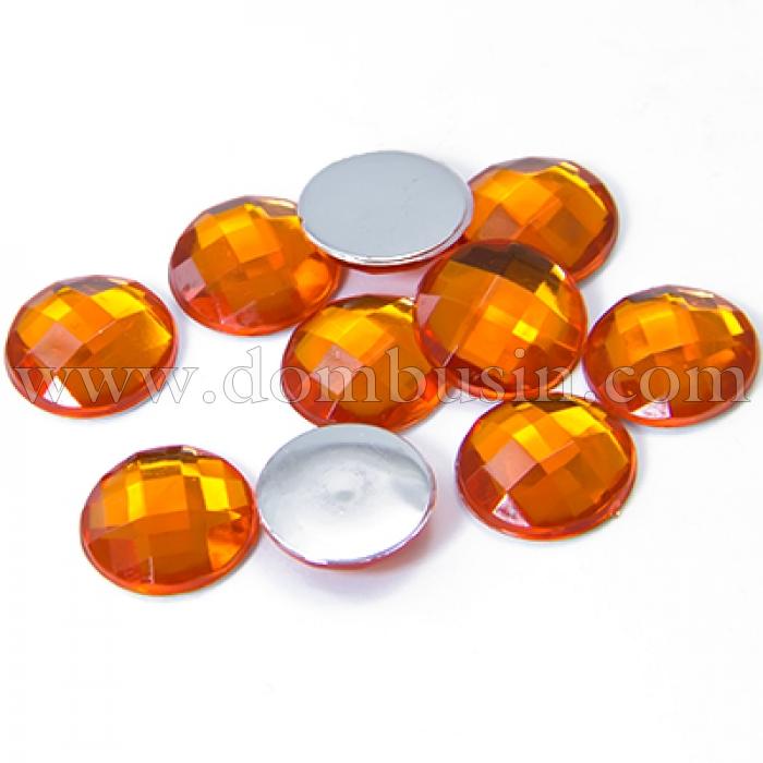 Акрилові Стрази - Кабошони, Грановані, Плоскі Круглі, Колір: Помаранчевий, Розмір: 12х4мм, (УТ000004525)