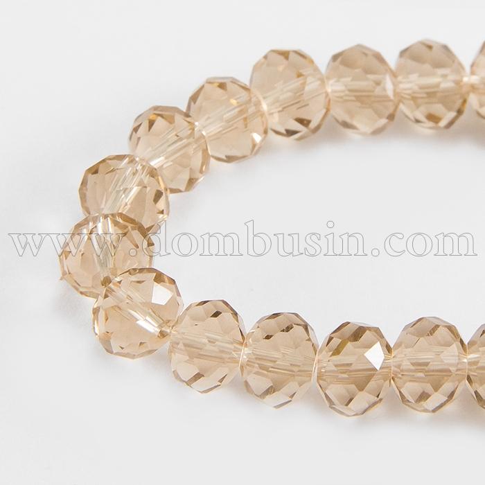 Бусины Австрийский Хрусталь, Имитация, Стекло Граненые, Прозрачные, Рондель, Цвет: Светло-коричневый, Размер: 10х7мм, Отв-тие 1мм, около 72шт/50см/нить, (БА000000764)