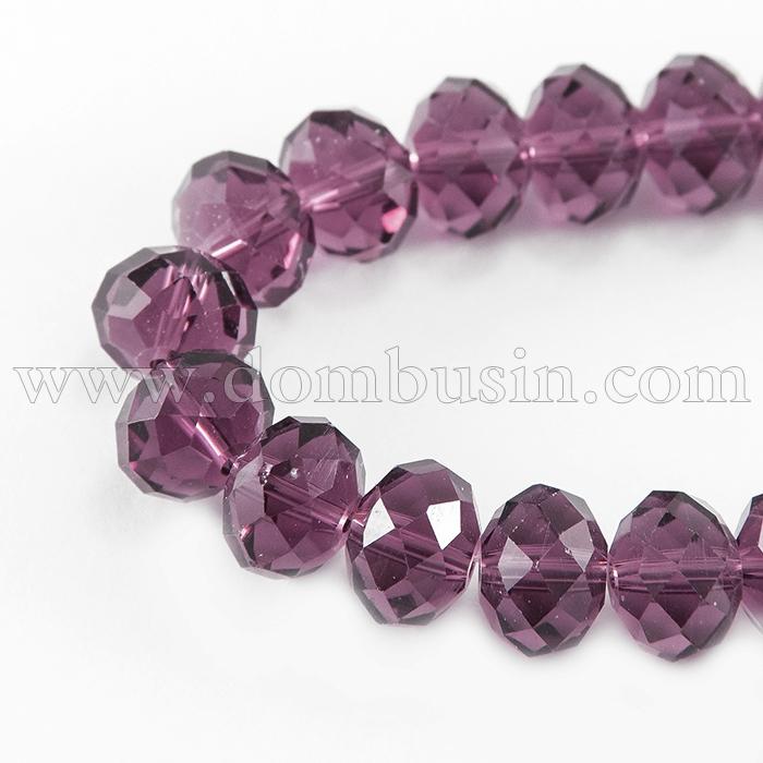 Намистини Австрійський Кришталь, Імітація, Скло Грановані, Прозорі, Рондель, Колір: Індиго, Розмір: 10х7мм, Отв-тя 1мм, близько 72шт / 50см / нитка, (УТ000003327)