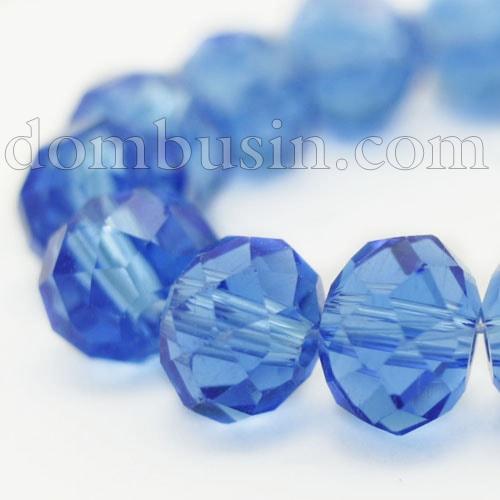 Бусины Австрийский Хрусталь, Имитация, Стекло Граненые, Прозрачные, Рондель, Цвет: Синий, Размер: 6х4мм, Отв-тие: 1мм, около 92шт/36см/нить, (УТ000003332)