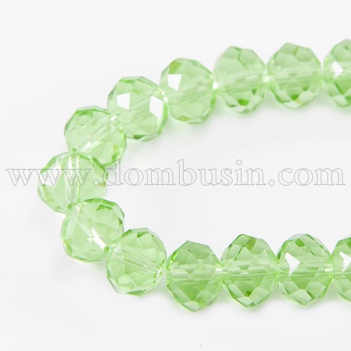 Бусины Австрийский Хрусталь, Имитация, Стекло Граненые, Прозрачные, Рондель, Цвет: Зеленый лайм, Размер: 10х7мм, Отв-тие 1мм, около 72шт/50см/нить, (УТ000003342)