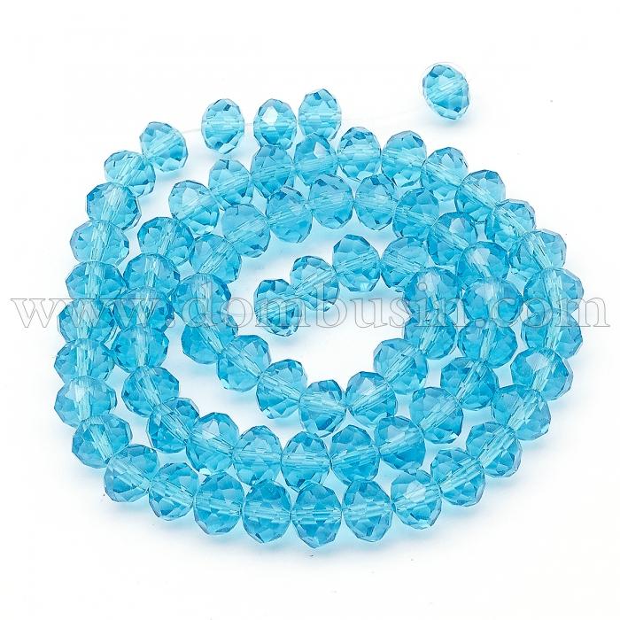 Намистини Австрійський Кришталь, Імітація, Скло Грановані, Прозорі, Рондель, Колір: Бірюзовий, Розмір: 8х6мм, Отв-тя: 1мм, близько 72шт / 42см / нитка, (УТ000003344)