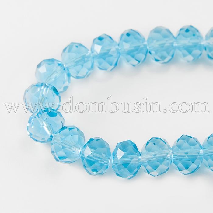 Намистини Австрійський Кришталь, Імітація, Скло Грановані, Прозорі, Рондель, Колір: Бірюзовий, Розмір: 10х7мм, Отв-тя 1мм, близько 72шт / 50см / нитка, (УТ000003345)