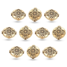 Намистини Біжутерний Сплав Тибетський стиль Квітка Плоскі Круглі, Античне Золото, 14х13х4.5мм, Отвір 1.5мм, 10шт/упаковка, (УТ100031473)
