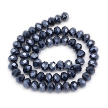 Бусины Стекляные Гальваника, Перламутровое Покрытие, Граненые, Рондель, Черный, 10х8мм, Отверстие 1мм, около 60шт/49см/нить, (УТ100031520)