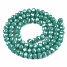 Бусины Стеклянные Гальваника Рондель Граненые, Перламутровое Покрытие, Светло-зеленый, 6х5мм, Отверстие 1мм, около 80шт/38см/нить, (УТ100031568)