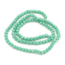 Бусины Стеклянные Гальваника Рондель Граненые, Перламутровое Покрытие, Бирюза, 4х3мм, Отверстие 0.4мм, около 110шт/40см/нить, (УТ100031582)