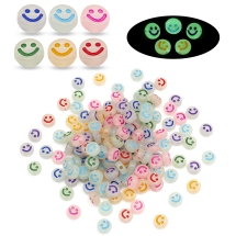 Бусины Акриловые Плоские Круглые Смайл, Флуоресцентные, Светящиеся в темноте, Микс, 10х5мм, Отверстие 2мм, около 140шт/50г, (УТ100031605)