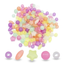 Намистини Акрилові Мікс Форм Флуоресцентні, Неонові, Світяться в темряві, Мікс, 8-13х6.5-12х6-10мм, Отвір 1.6-3.8мм, близько 130шт/50г, (УТ100031615)