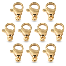 Застежка Карабин-Лобстер Полированная Нержавеющая Сталь, Позолота 24К, 10х6х3мм, Отверстие 1мм, (УТ100031639)