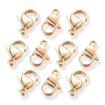 Застібка Карабін-Лобстер Полірована Нержавіюча Сталь, Позолота 24К, 12х7х4мм, Отвір 1мм, (УТ100031640)