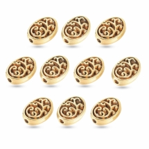 Намистини Біжутерний Сплав Тибетський Стиль Овал Порожнисті, Античне Золото, 12х9х3мм, Отвір 1.6мм, 10шт/упаковка, (УТ100031474)