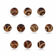 Намистини Натуральний Агат Дзі, 3 Ока Круглі, Світло-коричневий, 14мм, Отвір 1.6мм, 10шт/упаковка (УТ100031751)