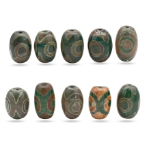 Бусины Натуральный Агат Дзи, 3 Глаза, Бочонок, Термоокрашенные, Размер: 20-27х13-16мм, Отверстие 1-2мм, 10шт/упаковка, (УТ100031750)