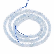 Бусины Натуральный Аквамарин Круглый Граненый, 3мм, Отверстие 0.5мм, около 125шт/38см/нить, (УТ100031791)