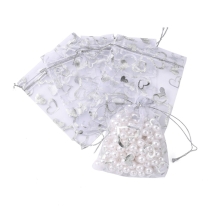 Подарочный Мешочек из Органзы Рисунок Сердце, Прозрачный, Белый, 12x10см, (УТ100031852)