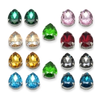 Нашивні Стрази Набір, Скло, Основа Нержавіюча Сталь, Крапля, 18х13х6.5 мм, Отв. 0,8-1 мм, 2 шт/колір, 18 шт/упаковка, (УТ100031881)