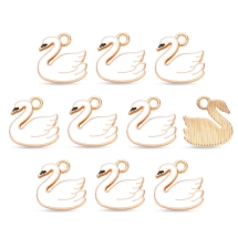 Подвески Кулоны Лебедь Сплав и Белая Эмаль, Светлое Золото, Белая Эмаль 14х14х2мм, Отверстие 1.8мм, (УТ100031919)