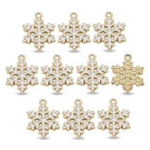 Подвеска Кулон Снежинка из Сплава с Белой Эмалью, Золото, 20.5х16х1.7мм, Отверстие 1.5мм, (УТ100031922)