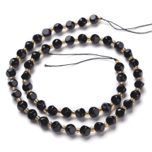 Бусины Натуральный Черный Оникс с Бисером Шестигранные, 6-6.5х6-6.5х6-6.5мм, Отверстие 0.5мм, около 22шт/19см/нить, (УТ100032100)