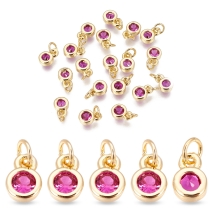 Підвіска Пласкі Круглі, Латунь і Фіаніти, Золото, Пурпуровий, 6.5х4.5х2мм, Отвір 2.5-3мм, (УТ100032911)