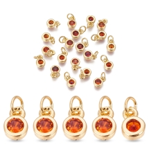 Підвіска Пласкі Круглі, Латунь і Фіаніти, Золото, Помаранчевий, 6.5х4.5х2мм, Отвір 2.5-3мм, (УТ100032915)