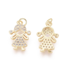 Підвіска Дівчинка, Латунь з Фіанітами, Золото, Фіаніти: Безбарвні, 16х10х2мм, Отвір 2мм, (УТ100032918)
