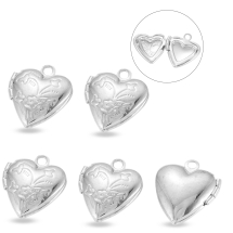 Кулон-Коробочка Серце, Латунь, Платина, 15.2х13.2х4.6мм, Отвір 1.6мм, (УТ100032920)