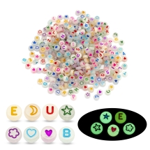 Намистини Акрилові Флуоресцентні, Світиться, Плоскі Круглі, Мікс, 7x3.5-4мм, Отвір 1.2мм, 4 види, близько 500шт/набір, (УТ100032316)