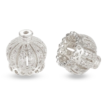 Шапочки для Намистин, Латунь з Фіанітами, Корона, Порожнисті, Платина, 11х11мм, Отвір 1мм, (УТ100032490)