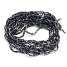 Бусины Стекляные Гальваника, Покрытие АВ, Граненые, Рондель, Черный, 3х2мм, Отверстие 0.8мм, около 137шт/32см/нить, (УТ100032523)