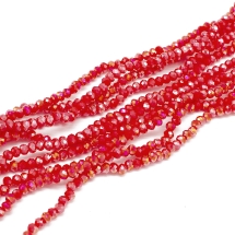 Бусины Стекляные Гальваника, Покрытие АВ цвет, Граненые, Рондель, Красный, 3х2мм, Отверстие 0.8мм, около 137шт/32см/нить, (УТ100032525)