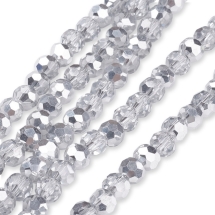 Бусины Стекло Гальваника, Граненые, полупокрытие, Круглые, Серебристые, 4мм, Отв. 1мм, ок. 85шт/30см/нить, 10нитей (УТ100032604)