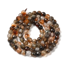 Намистини Натуральний Агат, Термофарбовані, Грановані, Круглі, Коричневий, 4мм, Отвір 0.8мм, близько 88шт/35см/нитка, (УТ100032753)