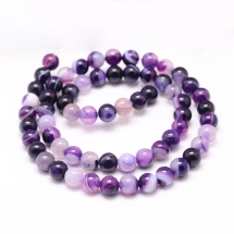 Бусины Натуральный Полосатый Агат Круглые, Класс А, Фиолетовый, 6мм, Отверстие 1мм, около 60шт/36.5см/нить, (УТ100032758)